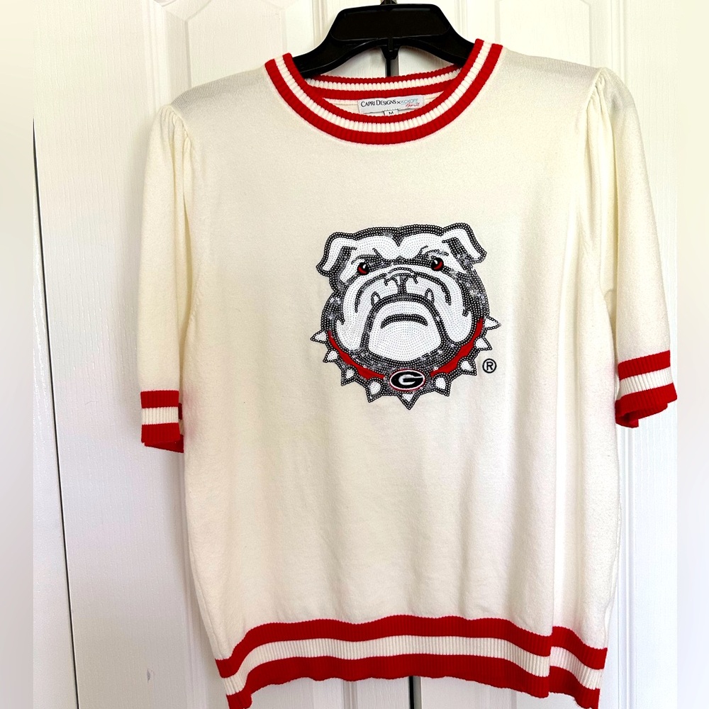 White and Red Georgia Bulldog Sweater